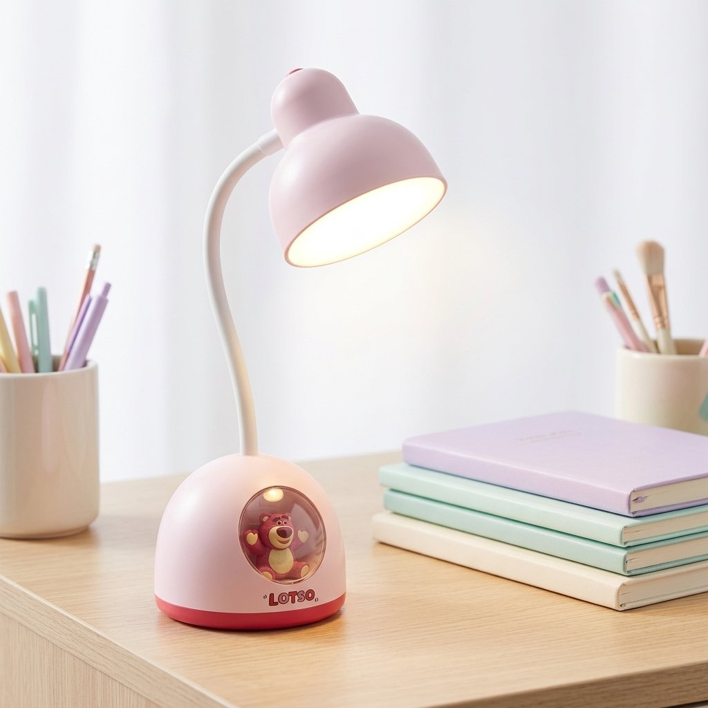 Đèn Học Để Bàn LED Mini Gấu Dâu Lotso Dễ Thương (Tích Hợp Đèn Ngủ & Cổ Uốn 360 Độ)